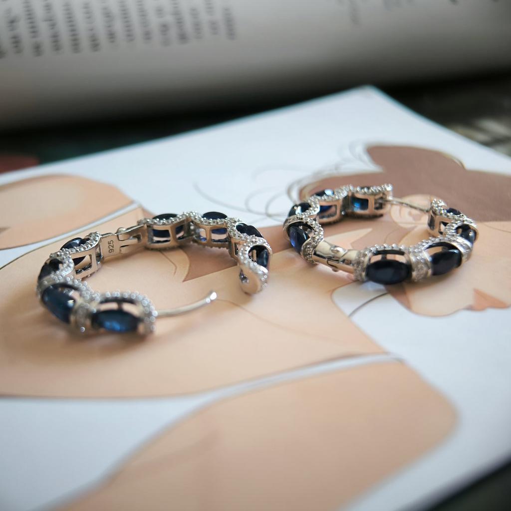 Silver Earrings with Natural Sapphire 12.763ct, Cubic Zirconia (2202660)
