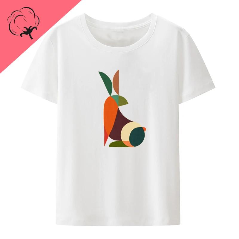 Mid Century Abstract Rabbit Graphic T-shirts Funny Print Tee Hipster T-shirt Camiseta Hombre Camisetas Comfortable Y2k Tops