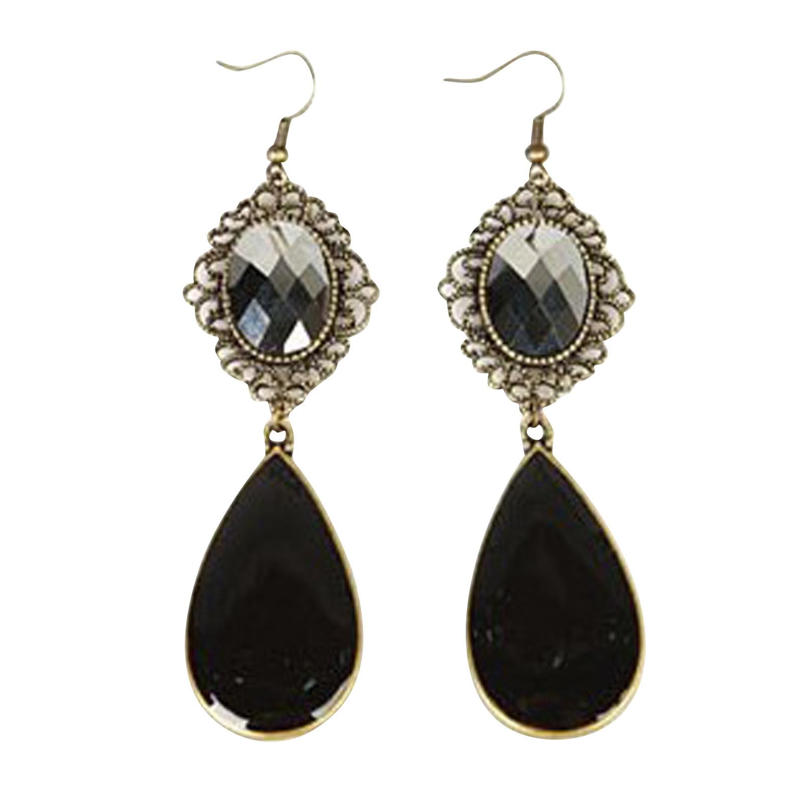 

Women Fashion Bohemian Retro Water Drop Cut Out Flower Gemstone Earrings One Size чёрный