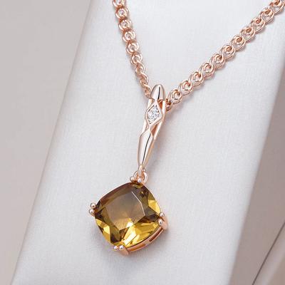 Collana Pendente Quadrato Zircone Naturale Marrone per Donna Semplice Colore Oro Rosa Gioielli Retro Quotidiani di Alta Qualità