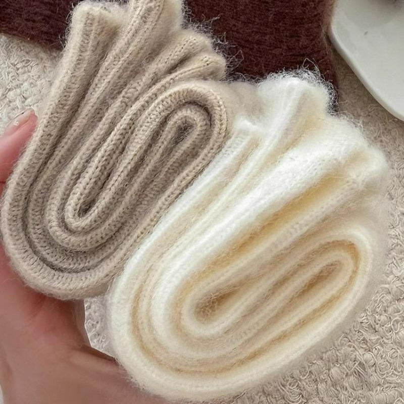 Damen Winter Wollsocken Warm Verdickt Kaschmir Pelzig Mode Einfarbig Gestrickt Bequem Haussocke Weich Mittelschaft Thermosocke