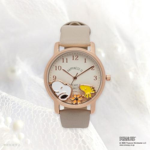 Fieldwork Women's Analog Watch with Snoopy and Leather Strap, PEANUTS 75th Anniversary Shaka Shaka Watch J, Woodstock Design, Charcoal Gray, PNT046-1