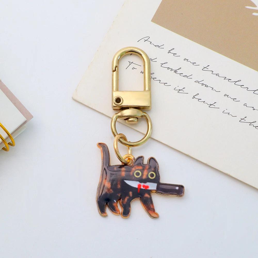 Mode Halloween Cat Nyckelring Kreativ Hantering Kniv Assassin Cat Nyckelring Ryggsäck Hänge DIY Bilnyckelhållare Smycken Present