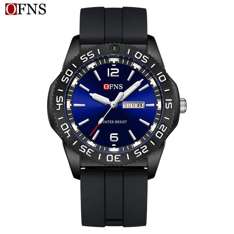 Ofns Brand Men s Quartz Watch - Waterproof with Dual Calendar & Simple Bar Markers
