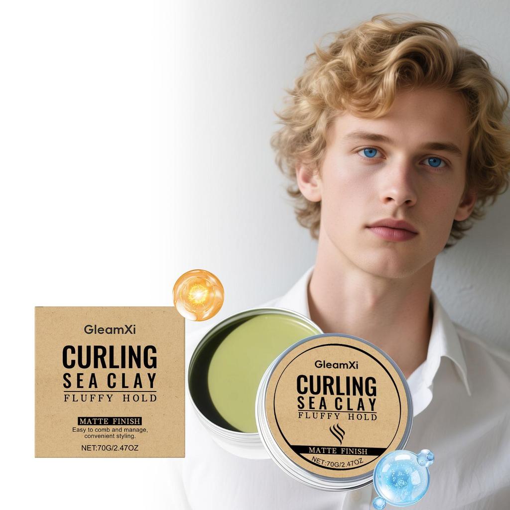 GleamXi Curling Meereslehm Haarstyling-Wachs - Mattes Finish Fluffiger Halt, 70g
