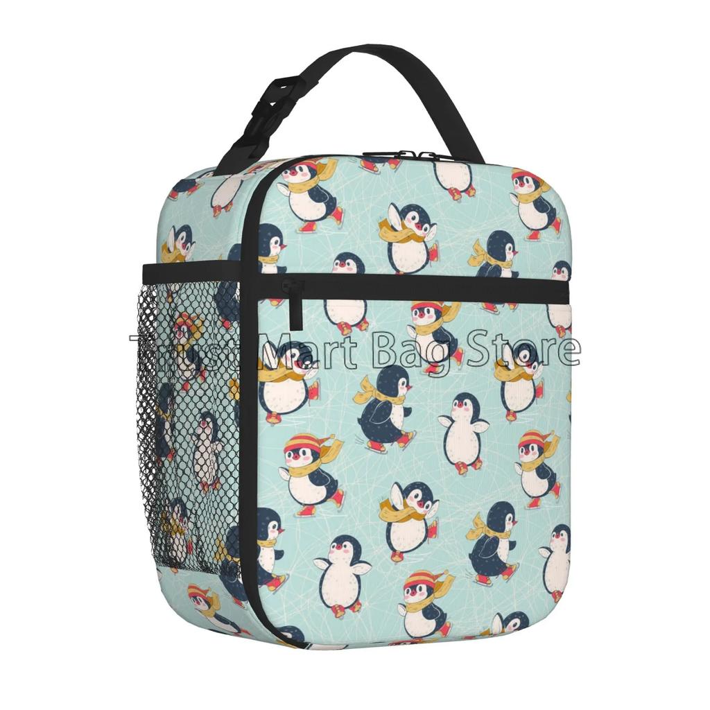 Roztomilý tučňák Pozdrav Izolovaný obědový box Opakovaně použitelná přenosná taška na oběd Termo chladicí taška Bento Tote pro chlapce dívky ženy do školy práce