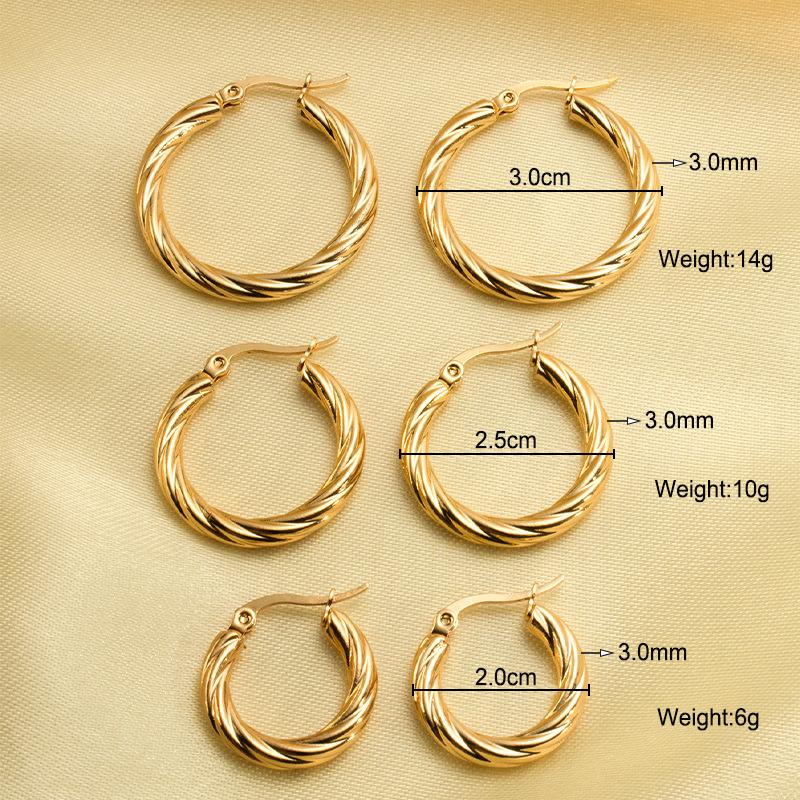 Classic Trendy Twisted Round Hoop Earrings For Women Stainless Steel 3mm Thick Ear Buckle Earrings Vintage Jewelry Accessories