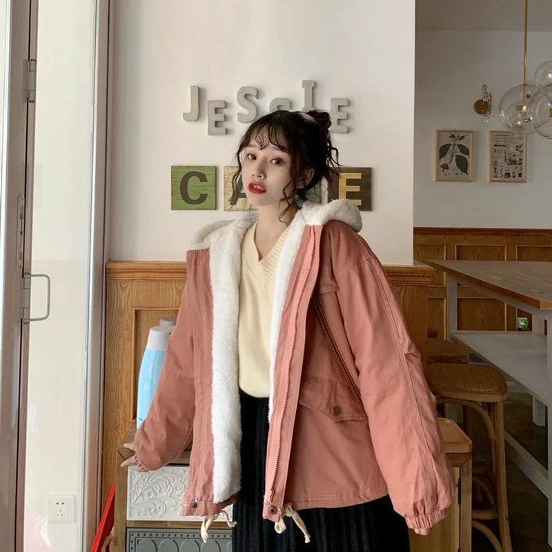 Short Style Parkas Women Solid Aesthetic All-match Students Simple Winter Coat Loose Korean Fashion Hooded Streetwear Sweet