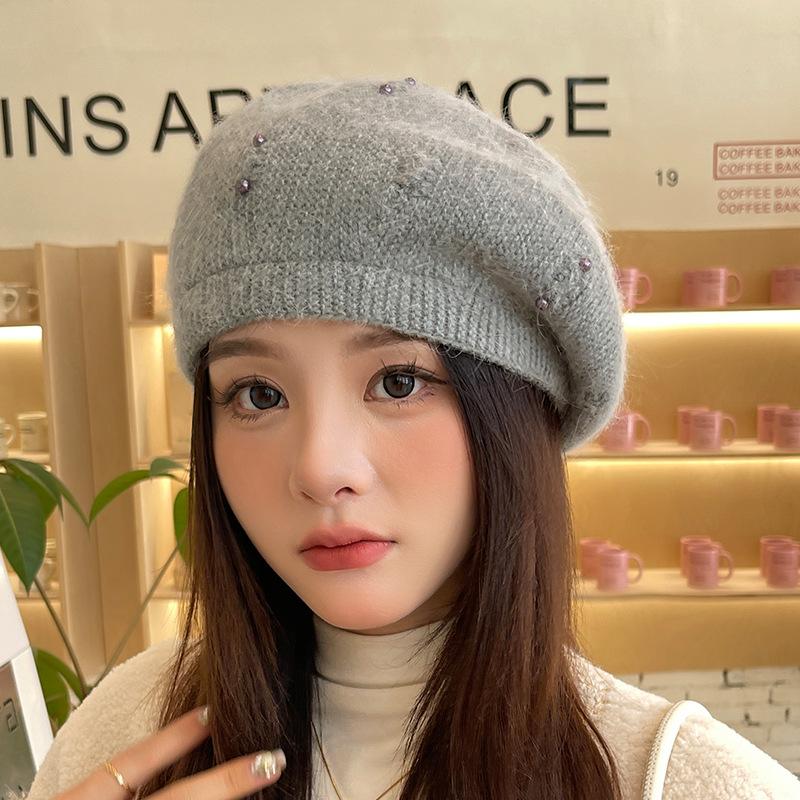 Hut Damen Herbst und Winter Wollmütze Warm Niedlich Gestrickte Baskenmütze Outdoor Lässig Mode Malermütze