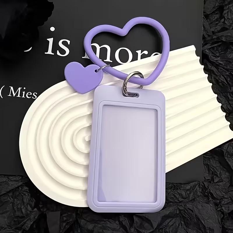Korean Style Aesthetic Credit Card Holder Case Cute Macaron Color Heart Keychain Badge Id Business Card Holdersfor Students