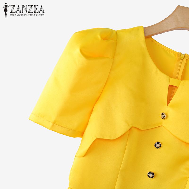 ZANZEA Damen Lässiges Rundhals Kurzarm Sommer Partykleid