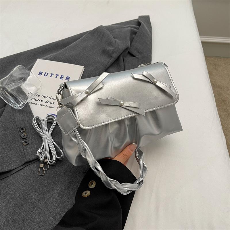 Korean Version of Simple Design Bow Casual Personalized Bag Women's 2025 Spring and Summer New Beautiful Messenger Small Square Bag