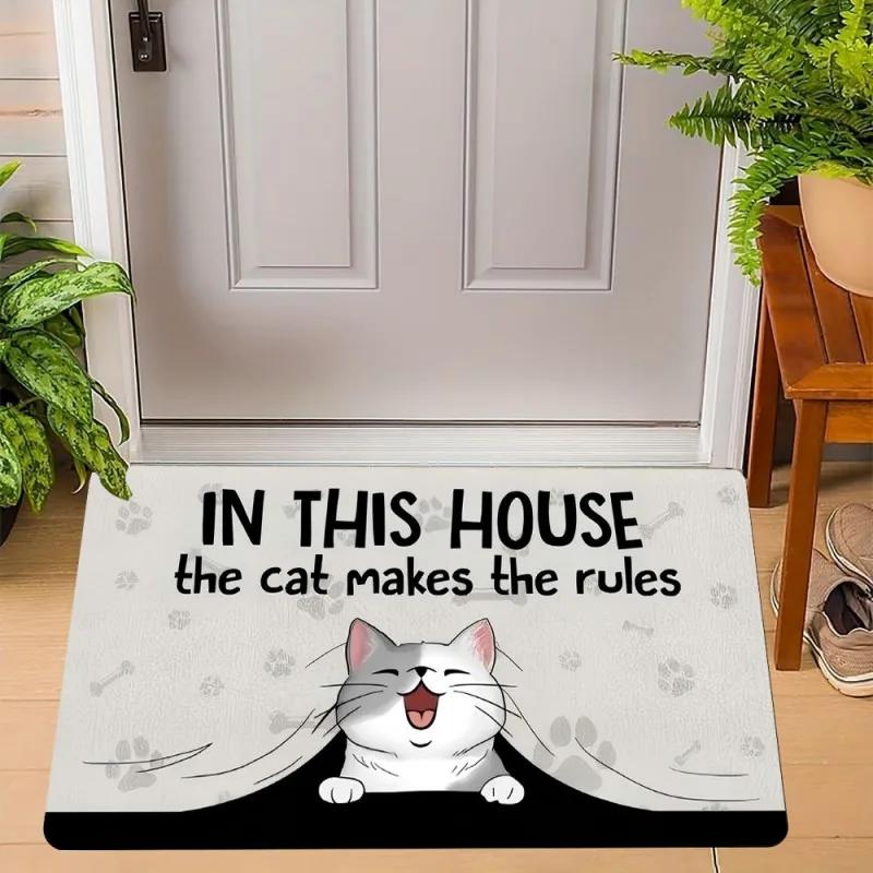 Cute Cats Print Welcome Doormat Non-Slip Machine Washable Carpet for Living Room Bedroom Bathroom Kitchen and Laundry Rug