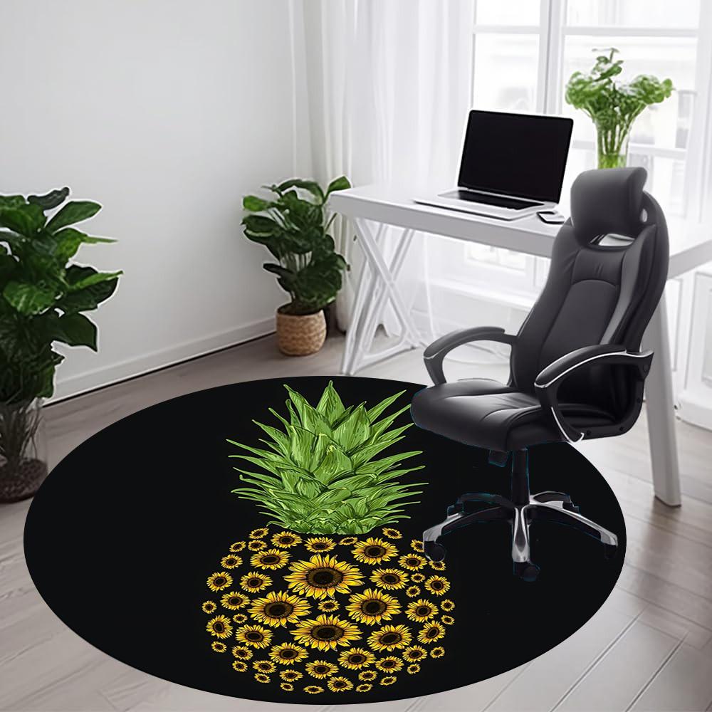 1pc Pineapple Sunflowers Office Round Area Rug, Indoor Mat Suitable ForOffice, Under Office Chairs Bedroom Living Room Home Decor T167