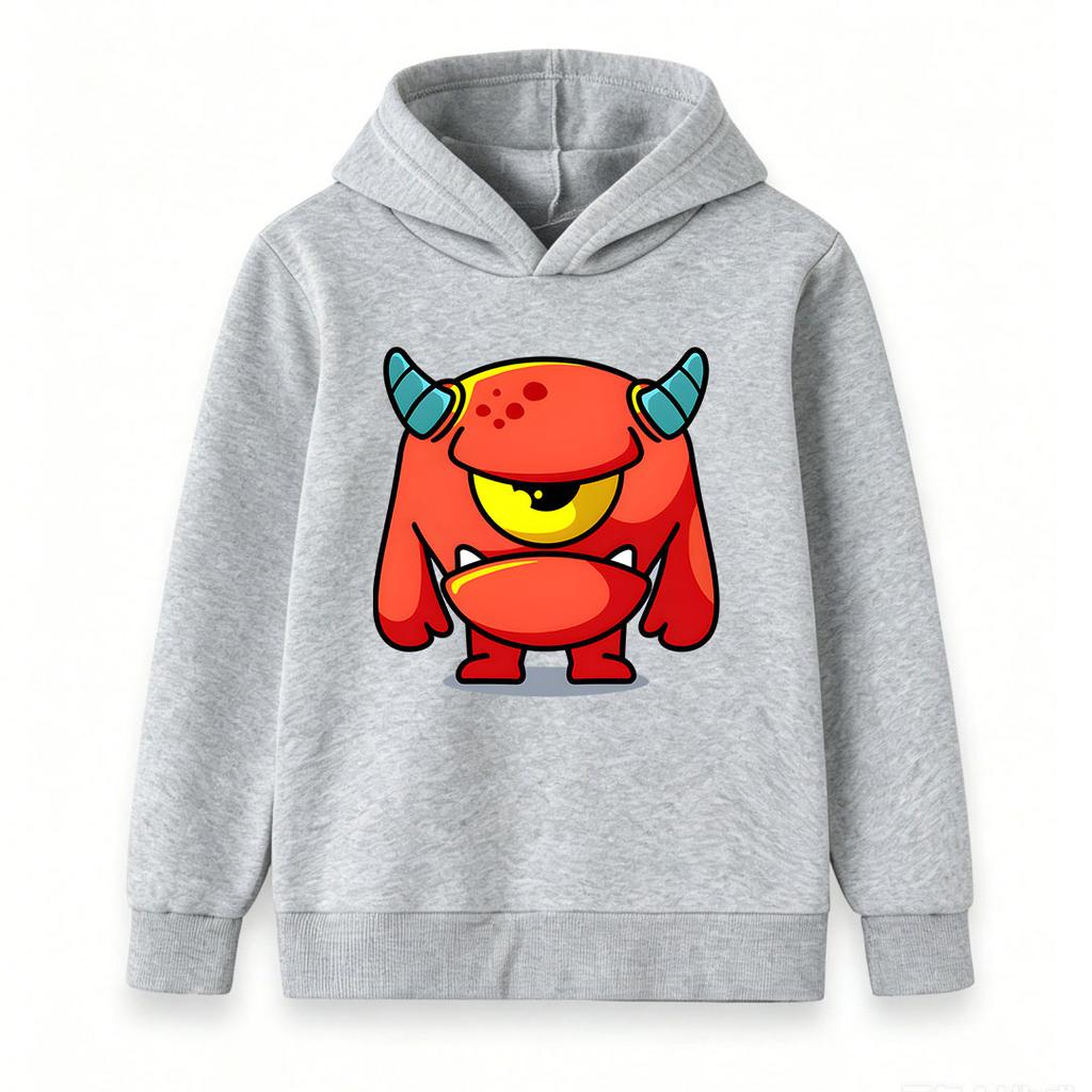Kids Boys Girls Cartoon One-Eyed Red Monster Print Pullover Hoodie, Soft Casual Long Sleeve Hooded Sweatshirt for Boys Girls Daily Wear Cosplay