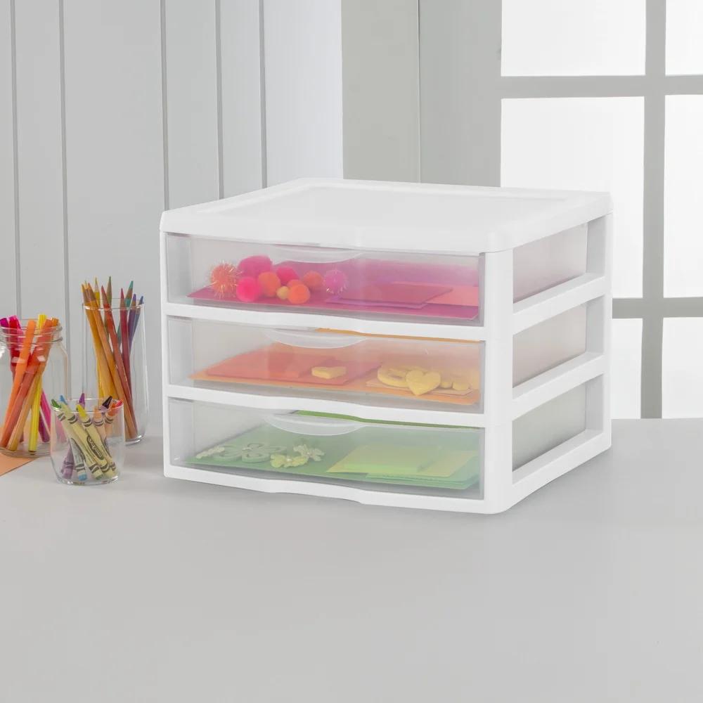 Wide 3 Drawer Unit Stackable Storage Organizers Clear Drawers Multi-Purpose Home Office Craft Supplies Desktop Organization