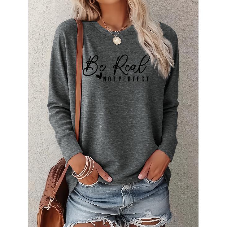 Women should be themselves without having to be perfect - Inspirational English letter print One-piece casual long-sleeved elegant summer