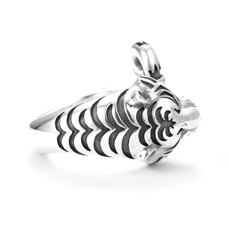 Adjustable Open Ring With Vintage Tiger Motif Copper Plated Unisex Animal Zodiac Jewelry