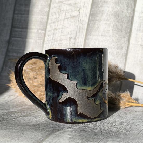 350ml Flaming Dragon Pattern Mug Ergonomic Handle Milky Yellow Glaze Mug