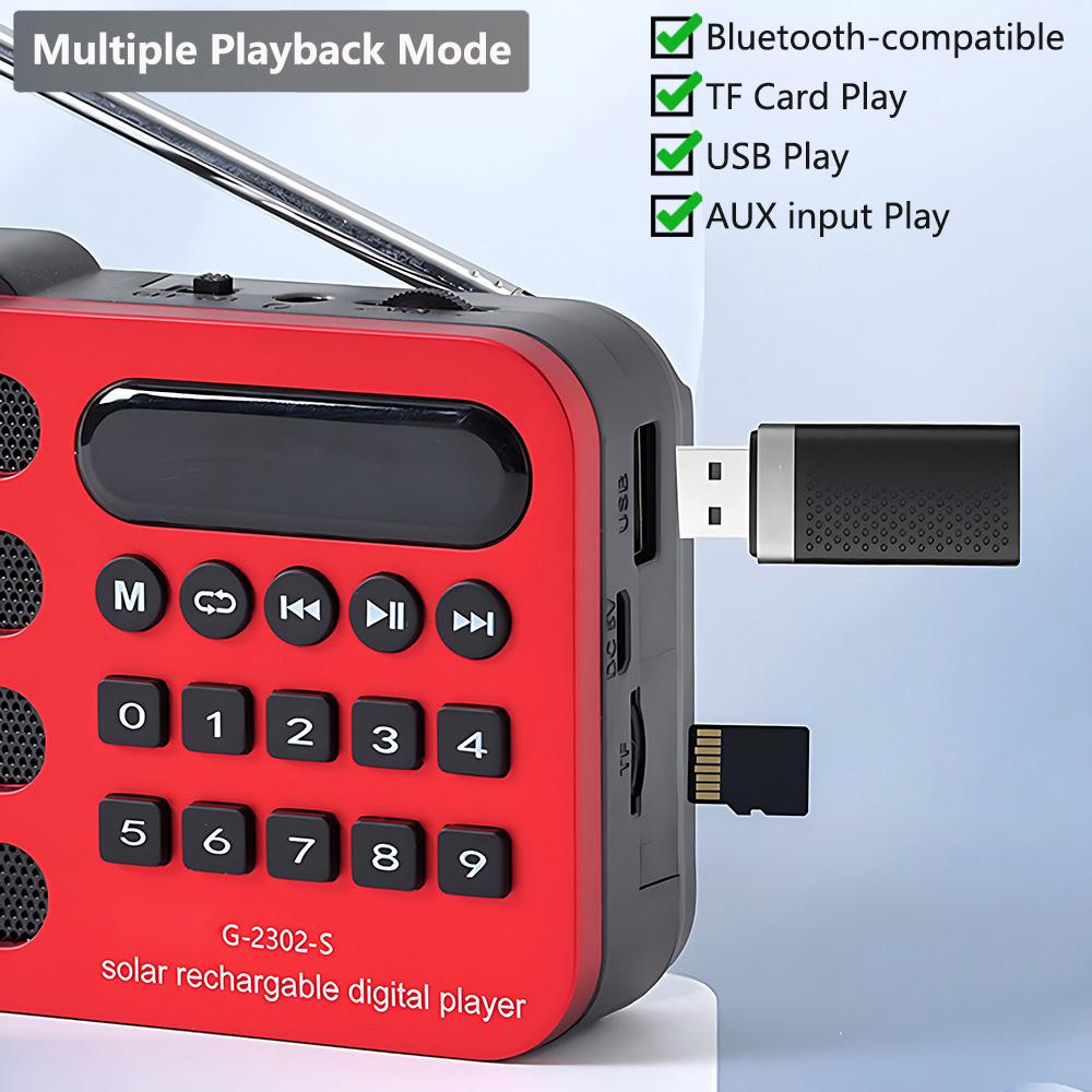 Tragbares Radio FM MP3 USB Bluetooth Wireless-Lautsprecher Unterstützt Solarladefunktion TF-Karte U-Disk-Musik-Player mit FM-Radioempfänger