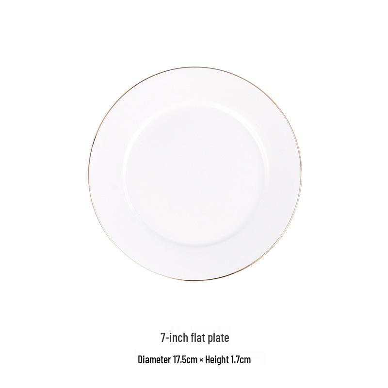 European Gilded Rim Ceramic Dinner Plate - Round Luxury Tableware for Steak, Pasta, Breakfast