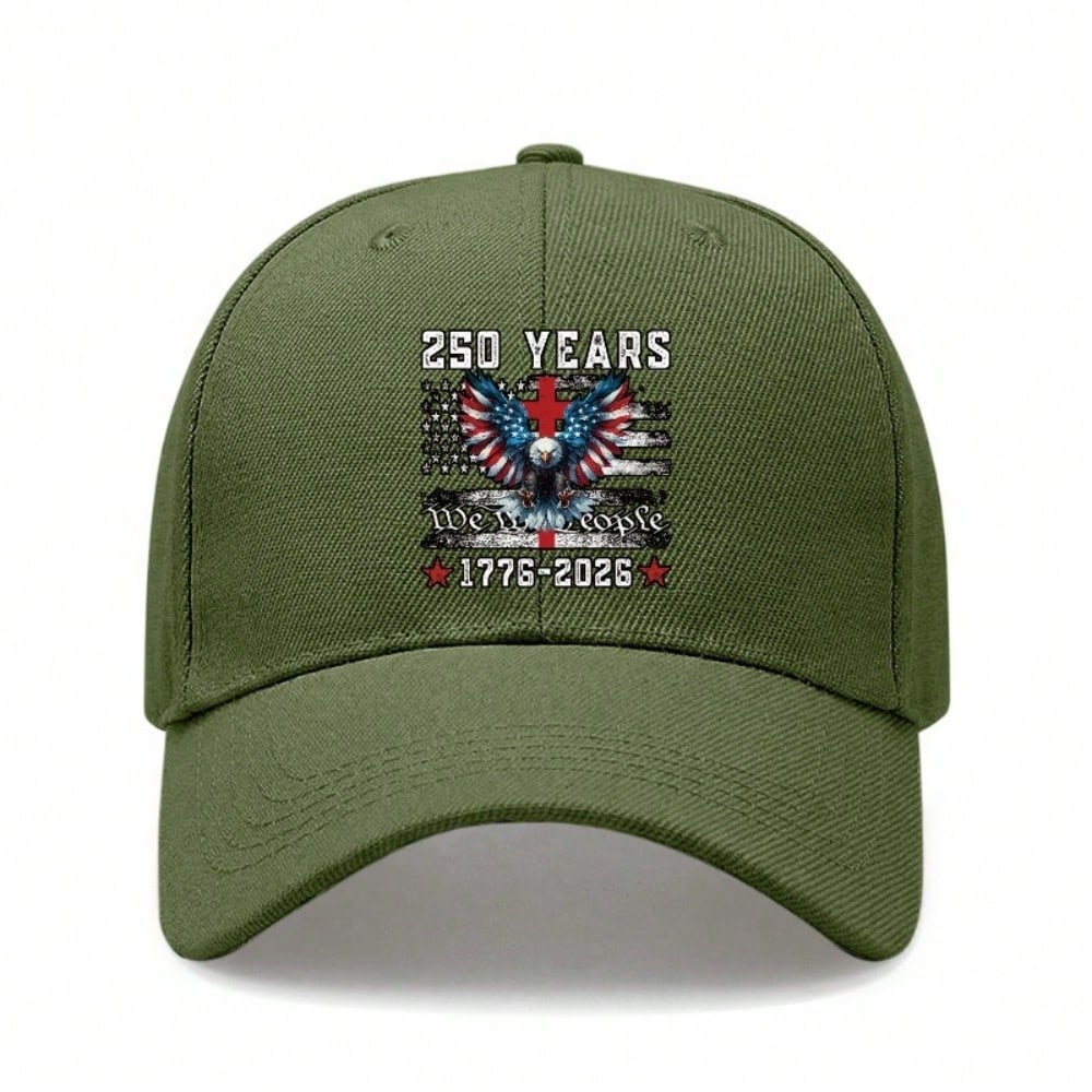 [Patriotic Baseball Cap] 250 Years We The People Print Polyester Adjustable Breathable Vintage American Flag Baseball Hat For July 4Th Independence