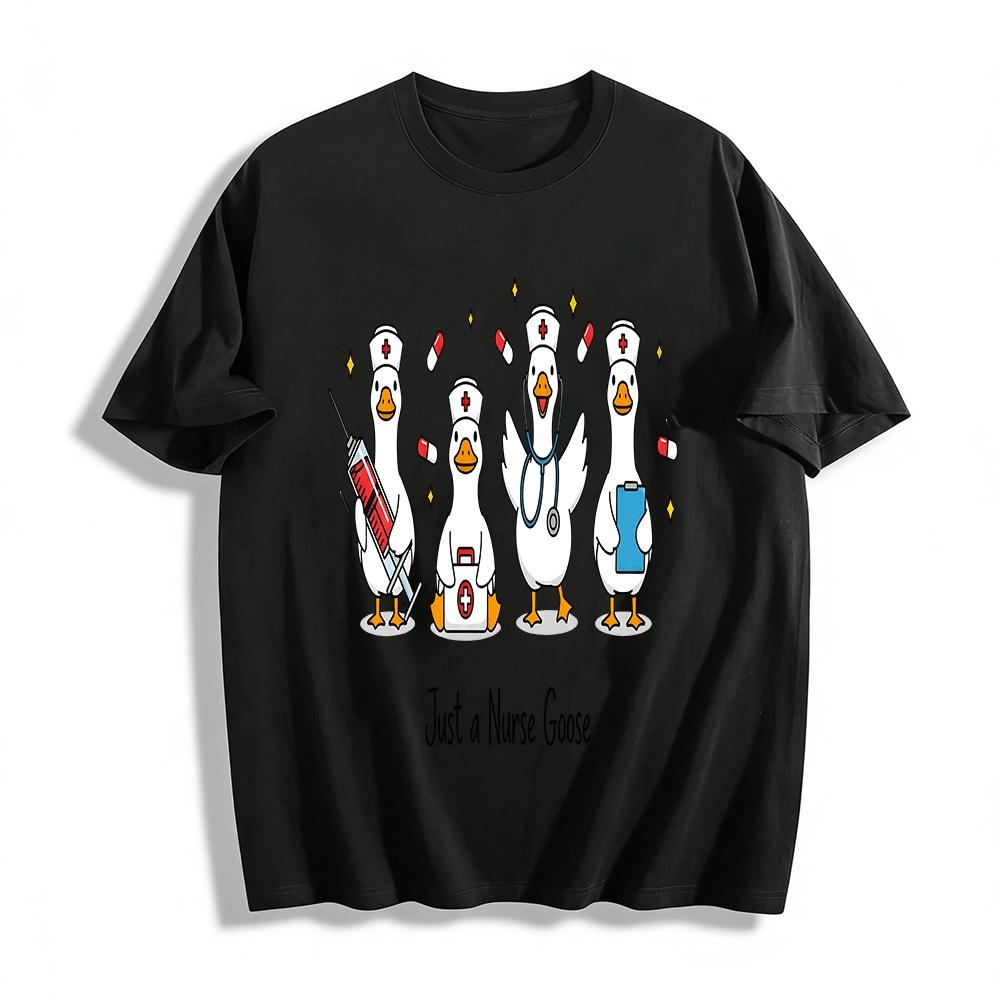 Cute Nurse Goose Themed Printed Casual Top Pure cotton T-shirt XXS