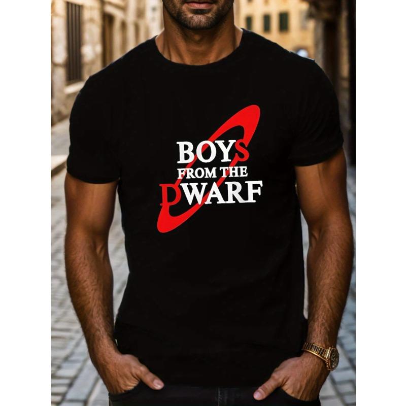 

European sizes Men s Casual Crew Neck T-Shirt - 100% Cotton Knit Fabric, Geometric Pattern, Regular Fit, Summer Top with BOYS FROM THE DWARF Print S чёрный