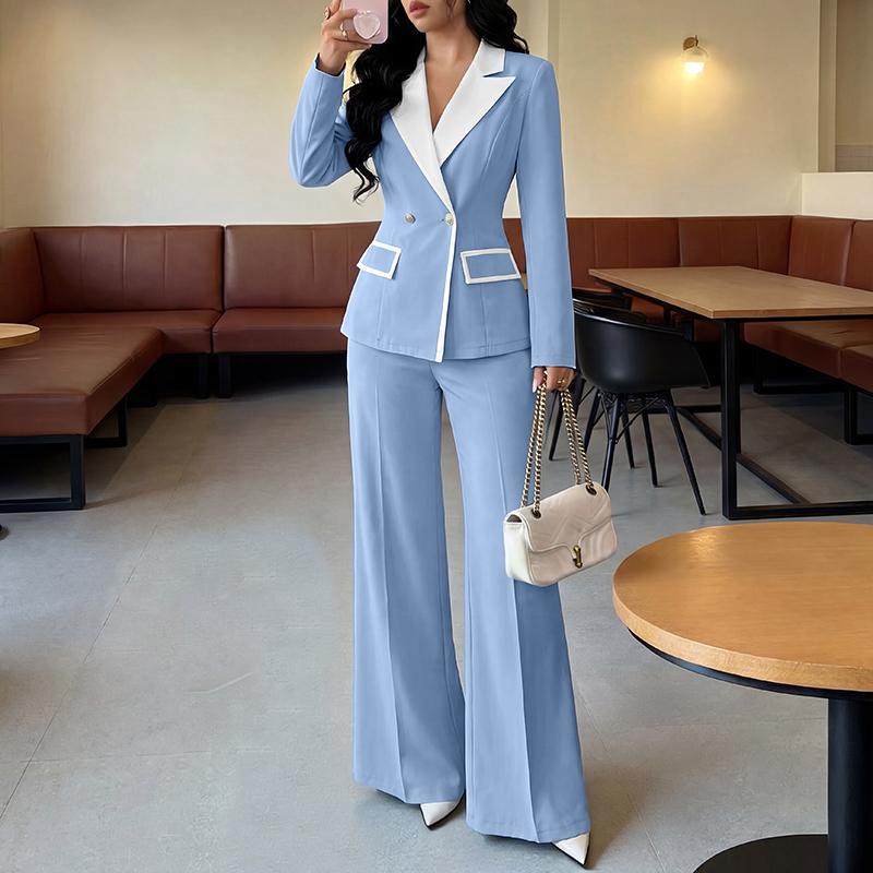 ZANZEA Damen Langarm Strickjacke Bluse und Lange Hosen Lässige Zweiteilige Sets S blau