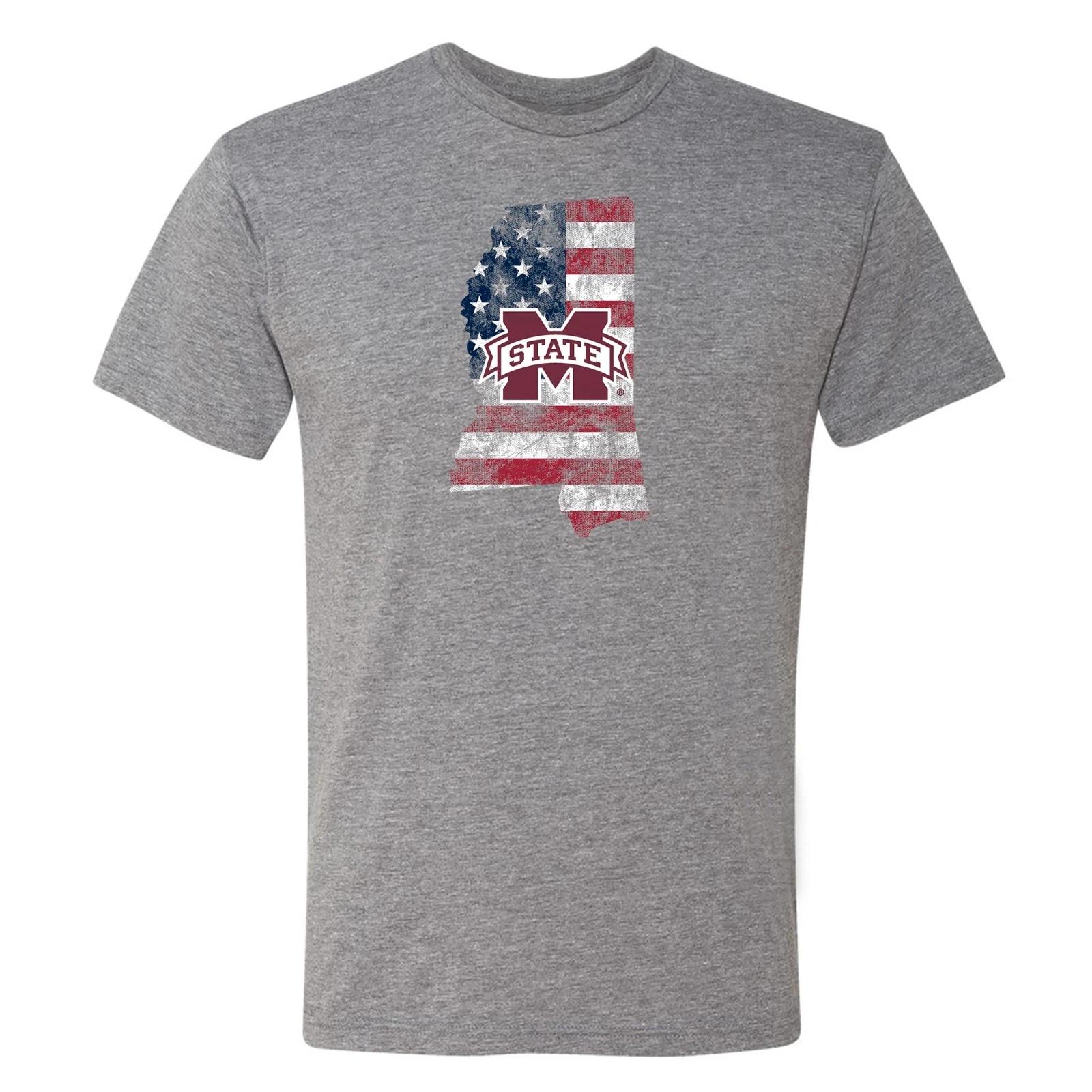 Mississippi State Patriotic State Silhouette Triblend T-Shirt - Premium Heather M