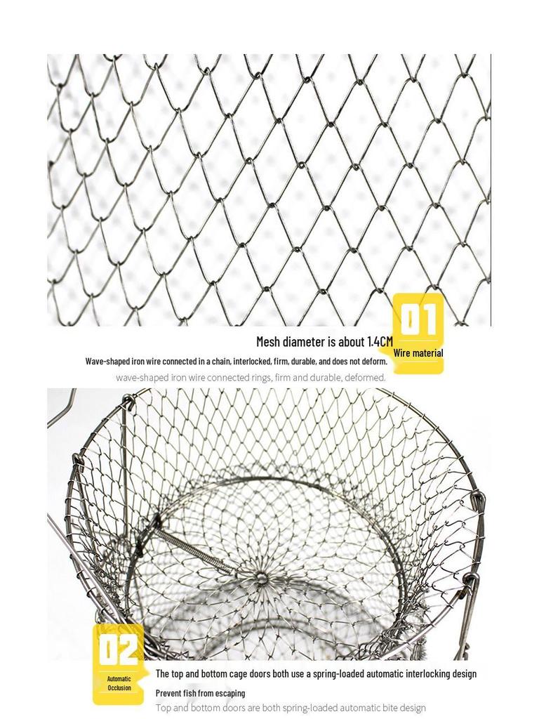 Foldable Stainless Steel Fish and Crab Basket with Steel Wire