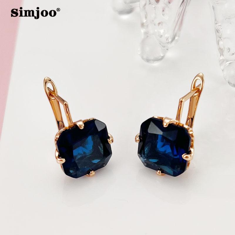 SIMJOO Stylish Rose Gold Color Earrings with Simple Geometric Square Zircon Earrings