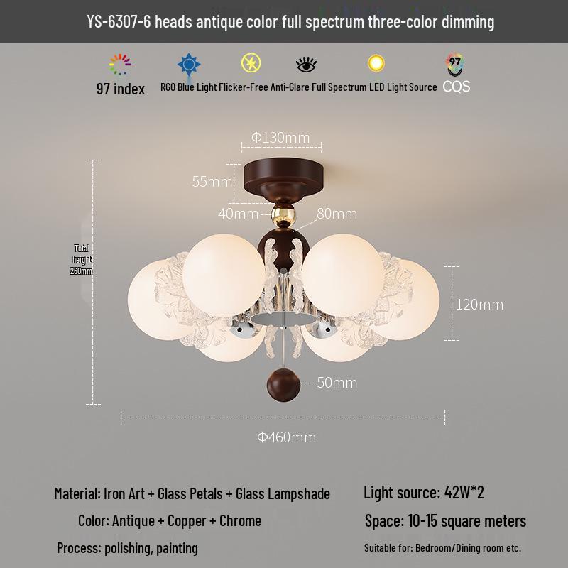French Luxury Glass Chandelier - Modern Minimalist Lighting for Bedroom or Study