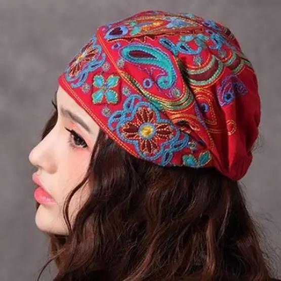 WTEMPO Ženy ležérní mexický styl etnické Vintage výšivka květina černá modrá růžová červená tištěné klobouky