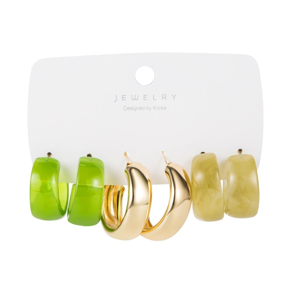 Acetatplatten-Ohrring-Set 3 Paar kreative neue Temperament-Retro-C-förmige Buchstaben-Harzohrringe