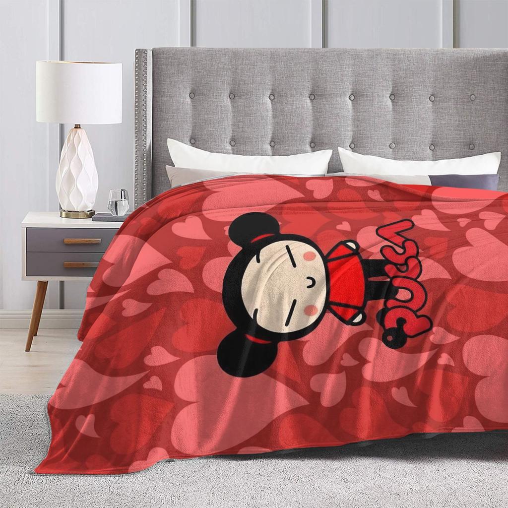 Cute P-Pucca Anime Blanket Fleece Textile Decor  Breathable Lightweight Throw Blankets for Sofa Travel Plush Thin Quilt