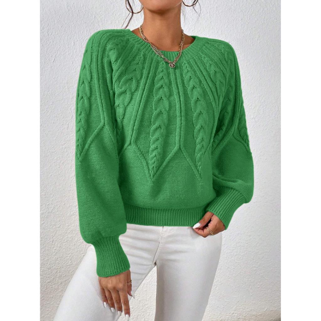 Women's Pullover Round Neck Knitting Sweater Oversized Knit Sweater Cable Stitch Pullover Long Sleeve Casual Tops