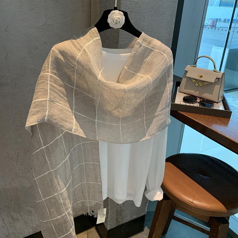 Old Money Style Retro Striped Long Scarf Women'S Spring Summer Linen Light And Breathable Air-Conditioned Room With Long Scarf Silk Scarf