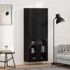 Highboard Set 2 pcs Black Oak Effect Engineered Wood and Glass