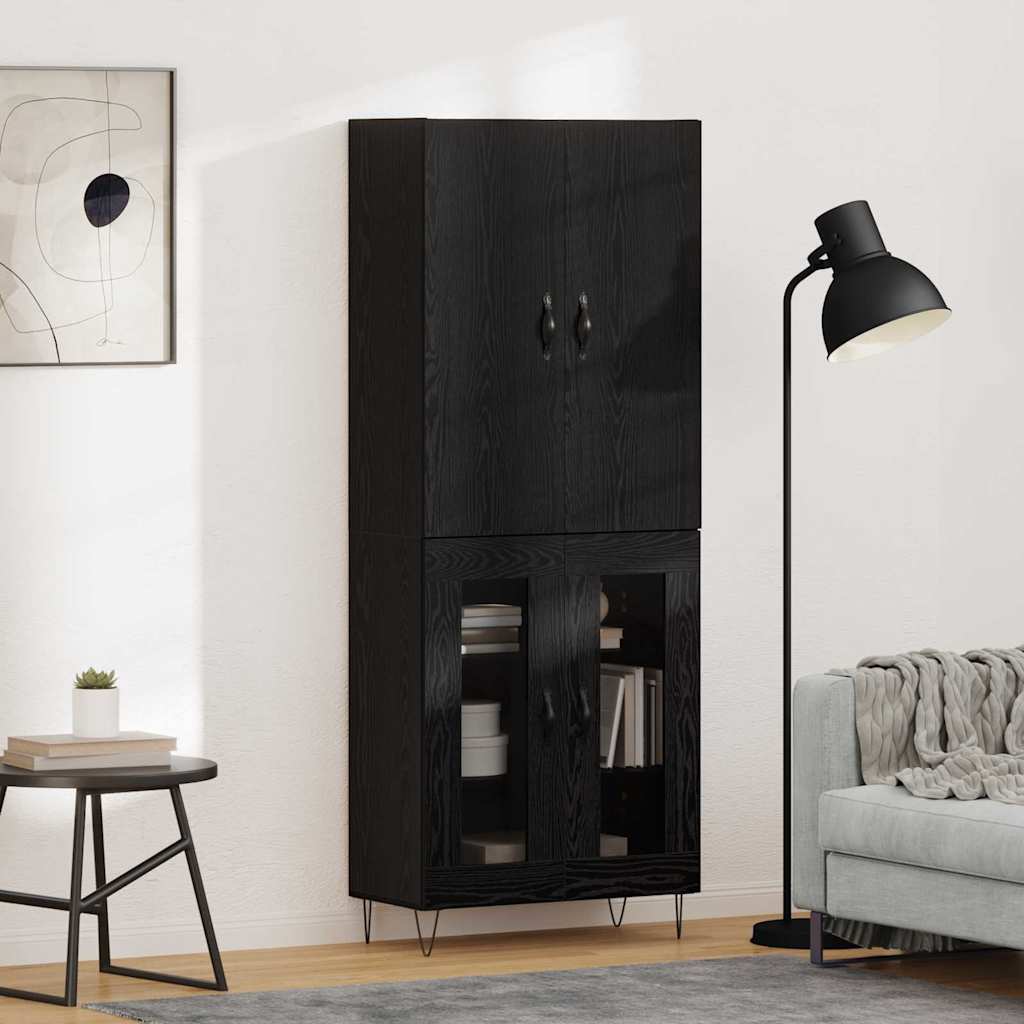 Highboard Set 2 pcs Black Oak Effect Engineered Wood and Glass