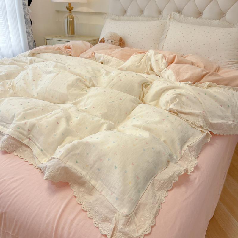 Lace Lace Bedding Four-piece Set Soft Skin-friendly Breathable Washed Sheets Quilt Cover Pillowcase