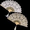 Retro Hand Held Lace Fan Personalized Wedding Fan Folding Fabric Fan for Bridal Party Favor and Costume Accessory