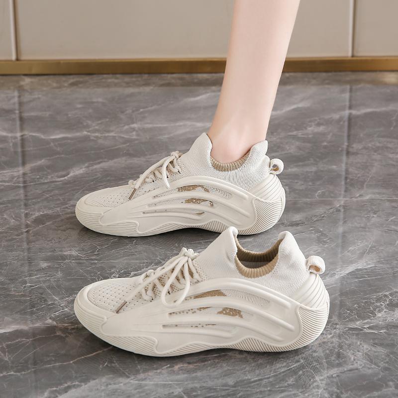 Spring Women s Breathable Slip-On Elastic Casual Sneakers, Lightweight & Non-Slip with Soft, Thick Soles 39 бежевый