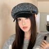 Leather brim duck tongue beret autumn and winter hat women's velvet warm octagonal hat fashionable versatile painter hat