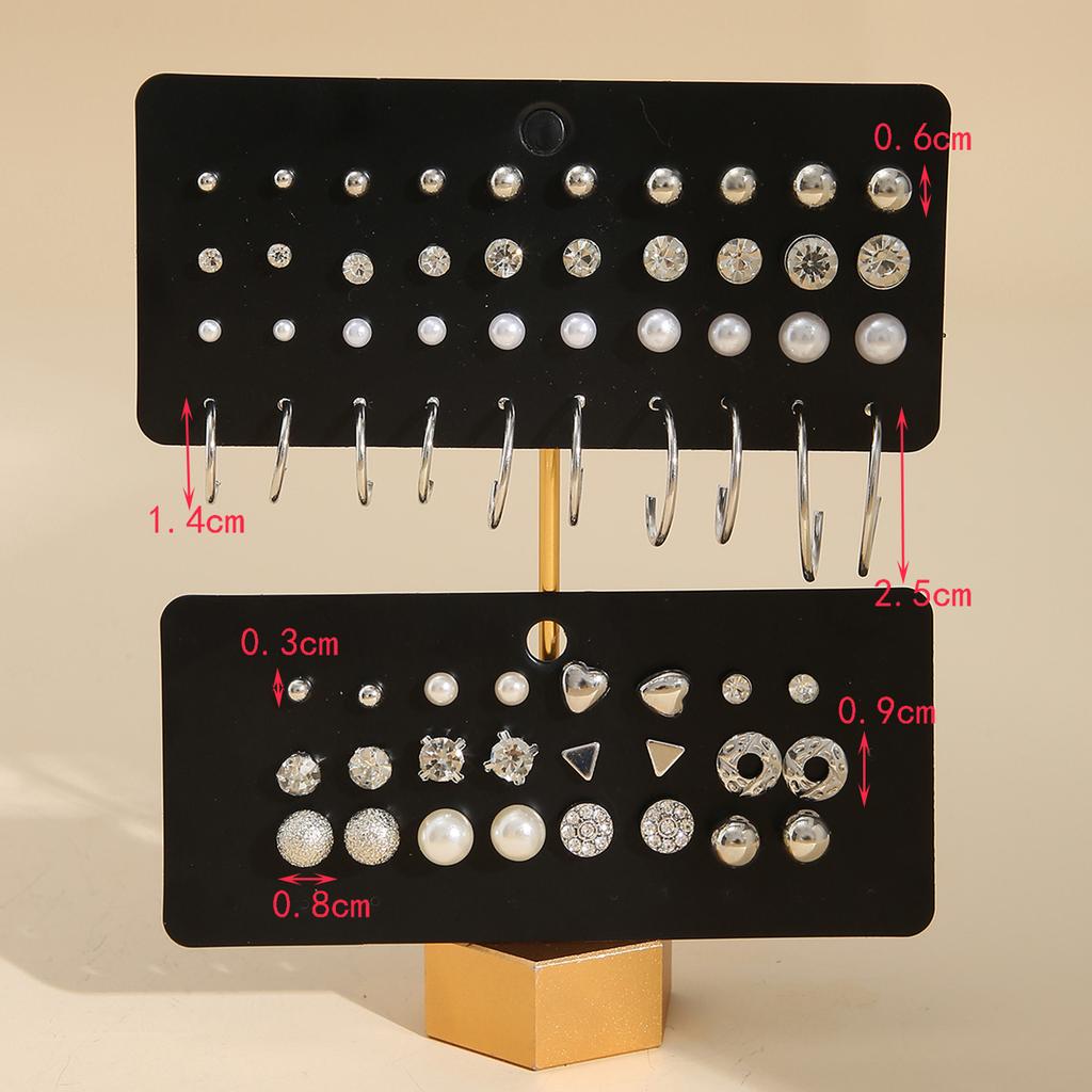 32 Pairs Vintage Silver Color Earrings Set Geometry Pearl Zircon Heart Ear Studs For Women Girls 2024 New Trendy Simple Jewelry
