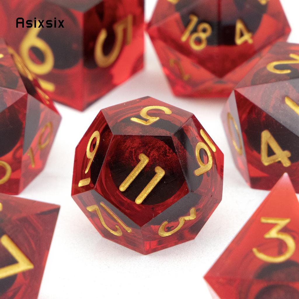 7 Pcs Red Eyeball Golden Number Sharp Edge Resin Dice Polyhedral Dice Suitable For Role-Playing Dice PropBoard Game