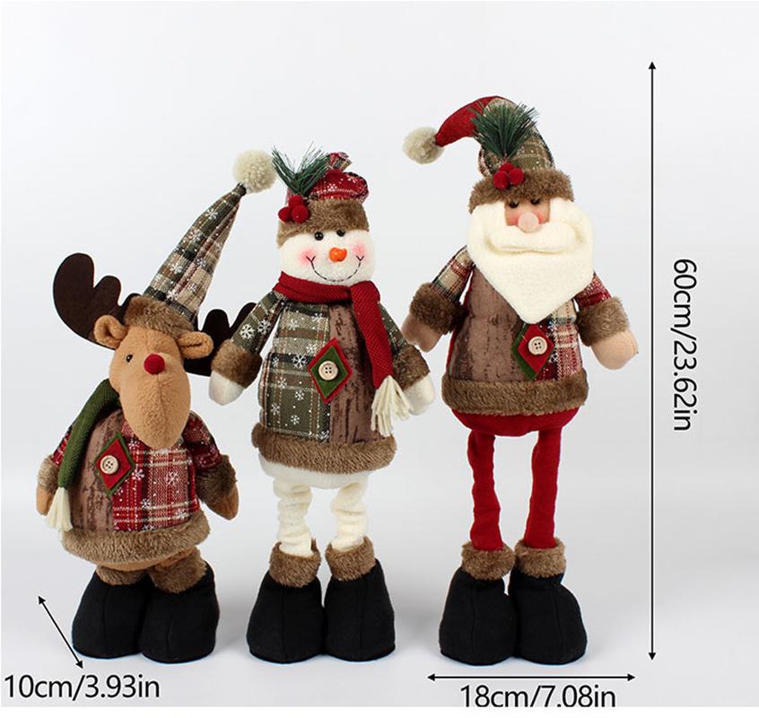 Retractable Christmas Santa Dolls Fabric Elk Doll Christmas Snowman Plush Toys Christmas Tree Decorations Home Party Ornaments