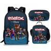 New Roblox Student School Bag Roblox Digital Printing Backpack Three-piece Set Lunch Bag Pencil Case