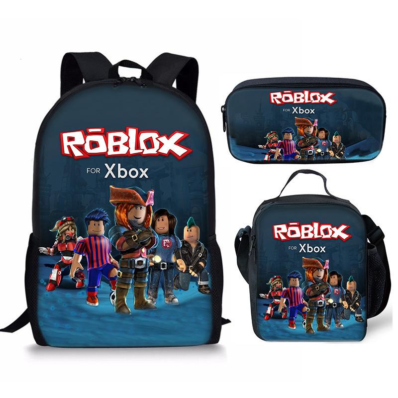 New Roblox Student School Bag Roblox Digital Printing Backpack Three-piece Set Lunch Bag Pencil Case