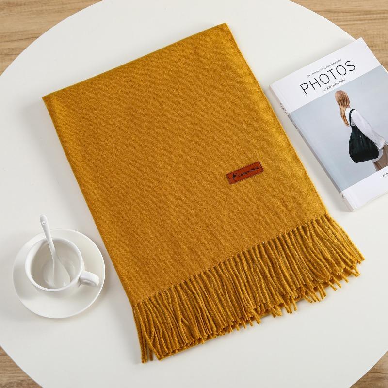 Solid Color Imitation Cashmere Warm Scarf Women's Four Seasons Can Be Used with Outer Shawl Fringed Versatile Scarf